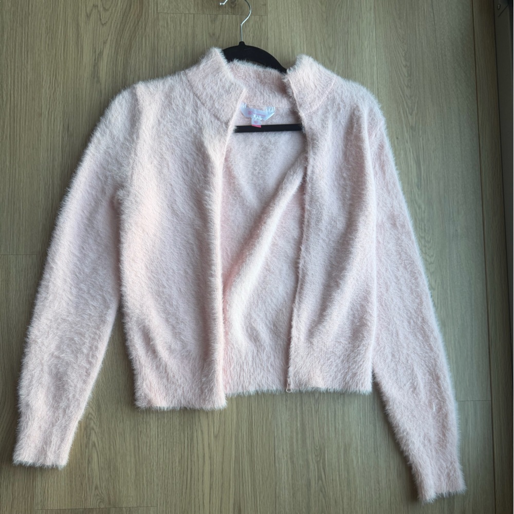 No Boundaries Eyelash Light Pink Fuzzy Cardigan Size Medium (7-9)